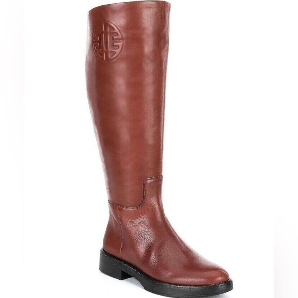 Antonio Melani Kovaa Logo Embossed Emblem Tall Riding Brown Boots Size 6.5M